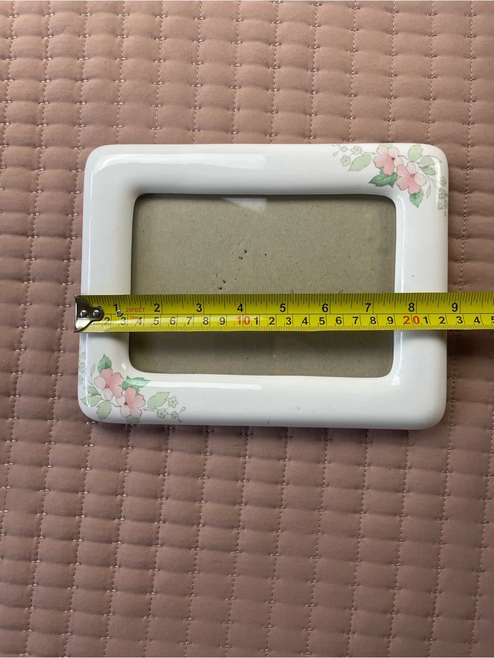 Vintage Weston Gallery Floral Ceramic Photo Frame in White with Pink Flowers